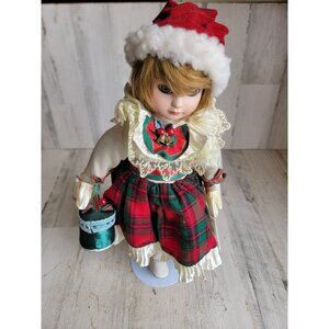 Victorian porcelain Cathy doll Xmas home decor unique‎ plaid